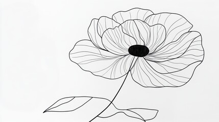 Poster - A simple yet detailed black line drawing of a rose with flowing, continuous strokes on a clean white canvas.