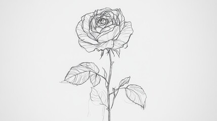 Poster - A simple yet detailed black line drawing of a rose with flowing, continuous strokes on a clean white canvas.