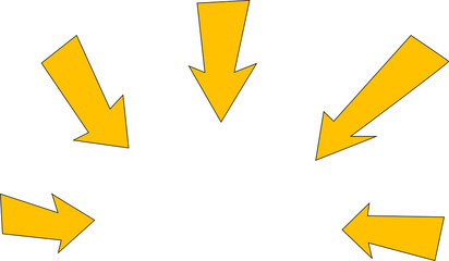 a yellow arrow pointing to the right with five other arrows pointing in different directions. concep