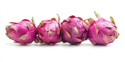 Wall Mural - Vibrant purple dragon fruit displayed against a white background, showcasing the unique texture and color of dragon fruit, ideal for highlighting the beauty of exotic fruits like dragon fruit.