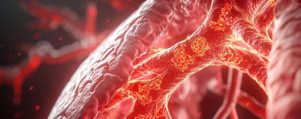 Poster - Chronic Lower Respiratory disease concept. Detailed visualization of human lungs showcasing vascular network in vibrant colors.