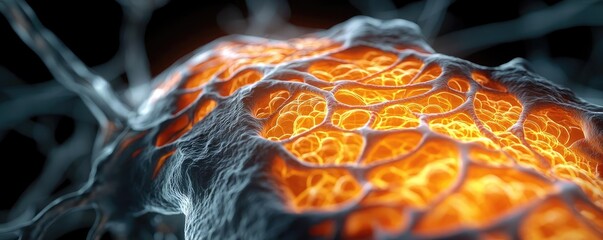 Poster - Arthritis disease idea. A detailed microscopic view of a vibrant cell structure showcasing intricate patterns.
