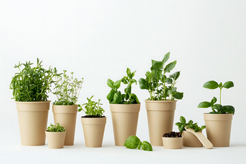 Wall Mural - Assortment of Fresh Herbs in Neutral Pots