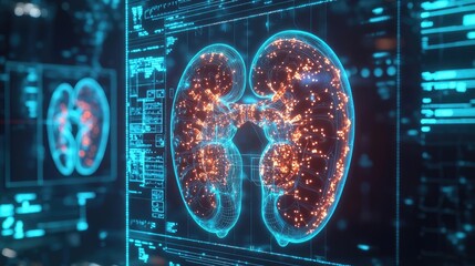 Aufkleber - Kidney disease idea. Digital visualization of human kidneys highlighting their intricate structure.