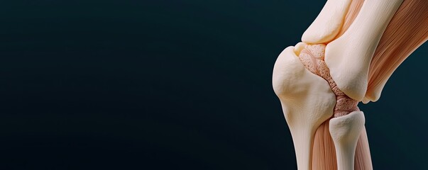 Poster - Arthritis disease idea. Detailed view of a human knee joint showcasing bone structure and anatomy.