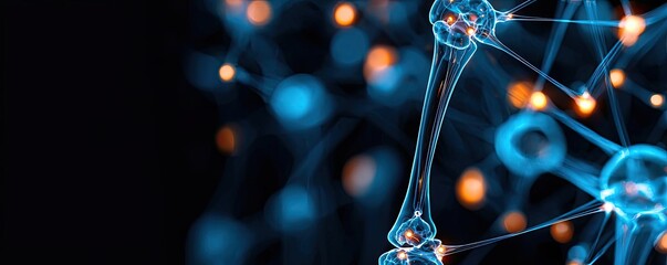 Poster - Arthritis disease idea. Abstract representation of molecular structures and connections in a digital network.