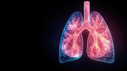 Poster - Chronic Lower Respiratory disease concept. Stylized illustration of human lungs with vibrant colors and glowing effects.