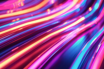 Poster - Colorful neon light trails flowing and creating a dynamic abstract background, perfect for technology, music, or party themes