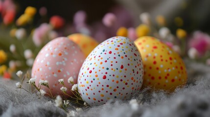 Poster - Decorated Easter Eggs Nestled Among Spring Flowers