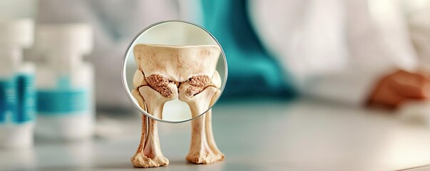 Poster - Arthritis disease idea. A detailed view of a human knee joint model illustrating anatomy and structure.