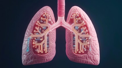 Poster - Chronic Lower Respiratory disease concept. Detailed 3D rendering of human lungs illustrating respiratory anatomy and function.