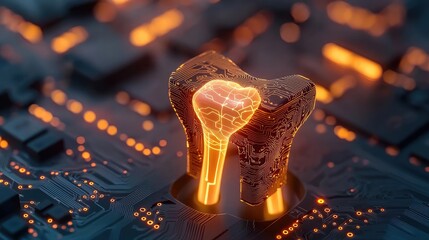 Aufkleber - Arthritis disease idea. Innovative digital tooth model with glowing circuitry design for dental technology.