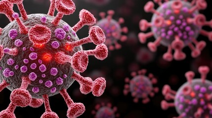 Poster - Kidney disease idea. Close-up view of a virus with spikes, showcasing intricate details in high resolution.