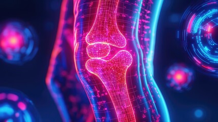 Aufkleber - Arthritis disease idea. A digital illustration of a knee joint highlighting its structures and functions.