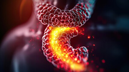 Poster - Gastroesophageal reflux disease concept. A vivid illustration of a glowing anatomical structure, showcasing intricate details.