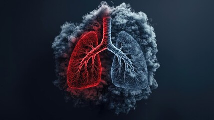 Poster - Chronic Obstructive Pulmonary disease idea. Visual representation of lungs symbolizing health and illness through color contrast.