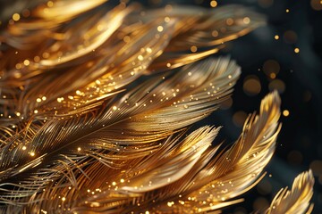 Poster - Golden feathers shining with elegance, creating a luxurious and opulent atmosphere