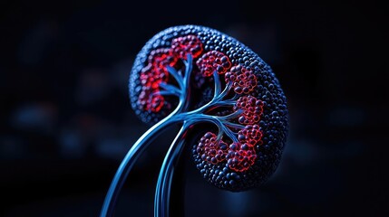 Poster - Kidney disease idea. A detailed, artistic representation of a neural network with vibrant colors.