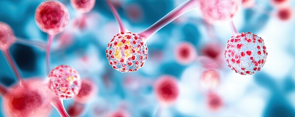 Poster - Kidney disease idea. Close-up of vibrant molecular structures in a digital illustration.