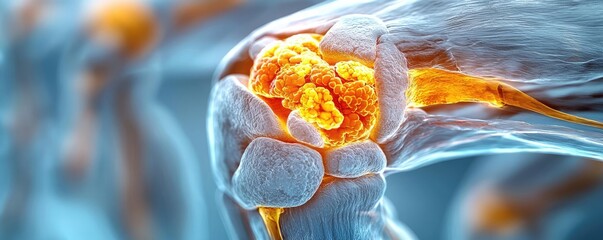 Poster - Arthritis disease idea. Detailed illustration of a human joint highlighting inflammation and anatomy.