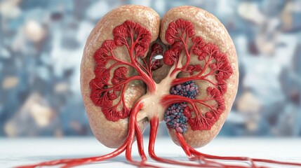 Poster - Kidney disease idea. Detailed anatomy of human lungs showcasing intricate vascular structures.