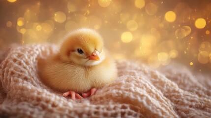 Poster - Fluffy Yellow Chick Nestled in Soft Knitted Blanket