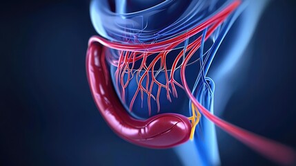 Aufkleber - Gastroesophageal reflux disease concept. Detailed illustration of human vascular system with focus on the pancreas and arteries.