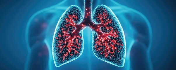 Poster - Chronic Obstructive Pulmonary disease idea. 3D illustration of human lungs with intricate details and vibrant colors.