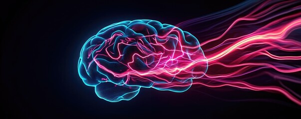 Poster - Epilepsy disease concept. Abstract illustration of brain activity with colorful light trails representing thought.