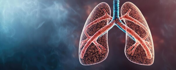 Poster - Chronic Obstructive Pulmonary disease idea. Detailed illustration of human lungs showcasing respiratory system functionality.