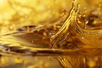 Poster - Golden liquid splashing and creating beautiful shapes, perfect for backgrounds or textures