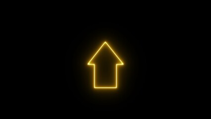 Wall Mural - Glowing neon up direction arrow icon  illumination. Abstract moving up directional neon arrow icon.