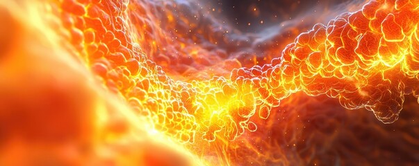 Fototapete - Gastroesophageal reflux disease concept. A vibrant depiction of flowing molten lava in cosmic colors and dynamic textures.