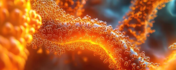 Poster - Gastroesophageal reflux disease concept. Close-up view of vibrant molecular structures in glowing colors and intricate details.