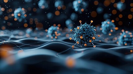 Aufkleber - Epilepsy disease concept. Abstract visualization of a virus among particles in a dark background, representing infection.
