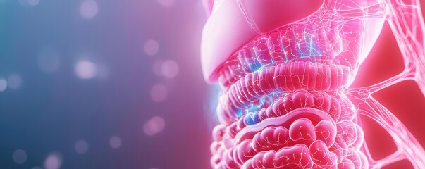 Aufkleber - Gastroesophageal reflux disease concept. Detailed illustration of human digestive system with vibrant colors and glowing effects.