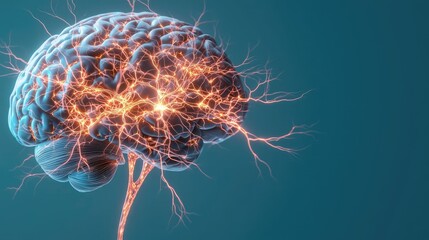 Poster - Epilepsy disease concept. A stunning depiction of a brain with energetic neural connections and vibrant lighting.
