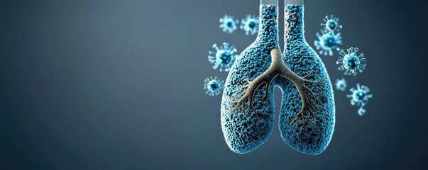 Poster - Chronic Obstructive Pulmonary disease idea. Illustration of human lungs impacted by viruses, showcasing respiratory health.