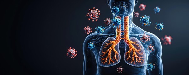 Poster - Chronic Obstructive Pulmonary disease idea. Digital illustration of the human lungs, illustrating respiratory health and viruses.