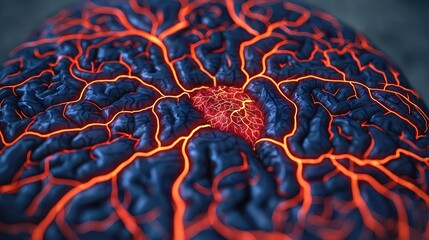 Poster - Epilepsy disease concept. Close-up view of a vibrant brain model showcasing intricate neural connections.