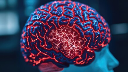 Poster - Epilepsy disease concept. Visual representation of a brain highlighting neural connections and activity.