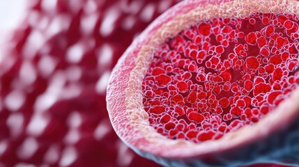 Poster - Gastroesophageal reflux disease concept. Close-up view of intricate cellular structures in vibrant red.