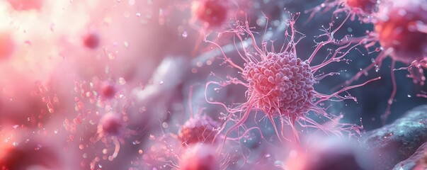 Poster - Epilepsy disease concept. Microscopic view of vibrant cells showcasing intricate biological structures.