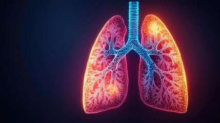 Poster - Chronic Obstructive Pulmonary disease idea. 3D illustration of human lungs with colorful visualization of respiratory system.