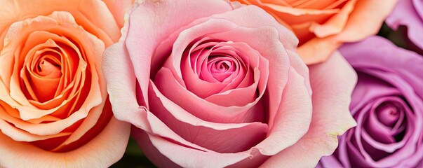 Poster - Pastel rose concept. A vibrant display of beautiful roses in various colors showcasing their natural elegance.