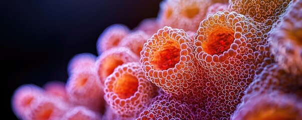 Aufkleber - Gastroesophageal reflux disease concept. Close-up of vibrant coral with intricate textures and colors, showcasing marine life.