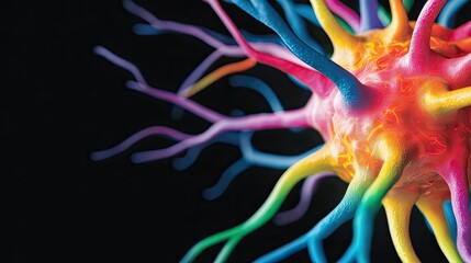 Poster - Epilepsy disease concept. A colorful microscopic view of a neuron showcasing intricate nerve connections.