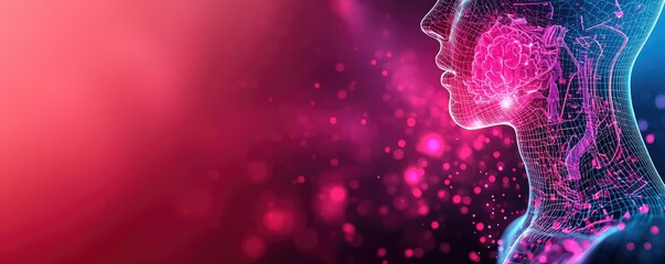 Poster - Gastroesophageal reflux disease concept. Futuristic human silhouette with digital elements and vibrant colors representing technology.