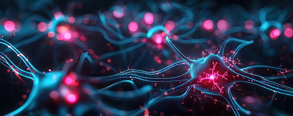 Poster - Epilepsy disease concept. Abstract depiction of neurons with glowing connections and vibrant colors.