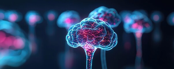 Poster - Epilepsy disease concept. A futuristic representation of digital brains interconnected with vibrant colors.